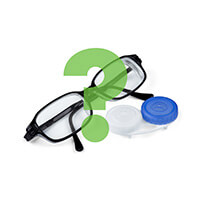 pair of glasses and contacts with question mark overlapping.