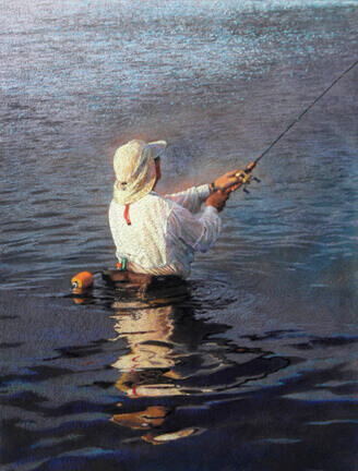 Painting of Person in water fishing