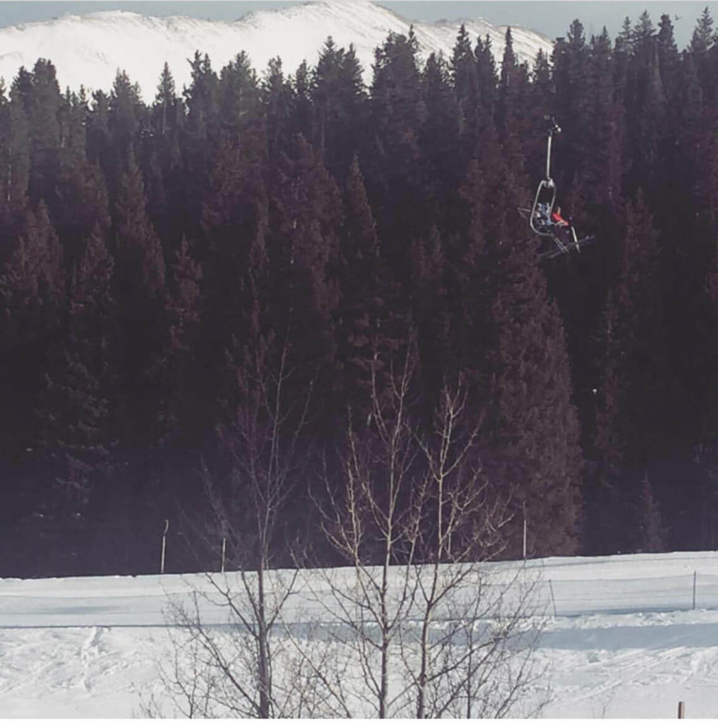 Ski Lift with large trees in the background